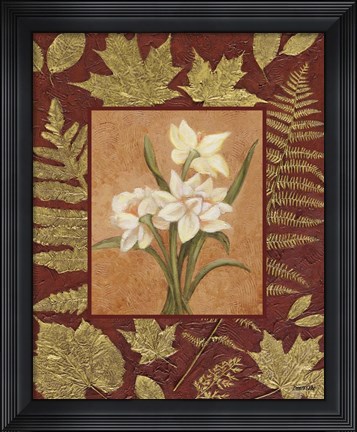 Framed White Flowers With Leaf Border Print