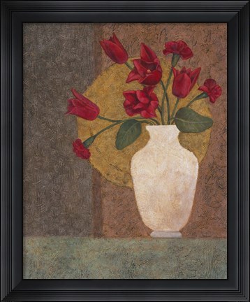 Framed Red Tulips in a Vase Print