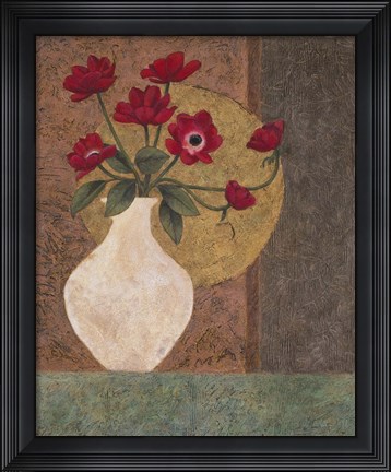 Framed Red Poppies in a Vase Print