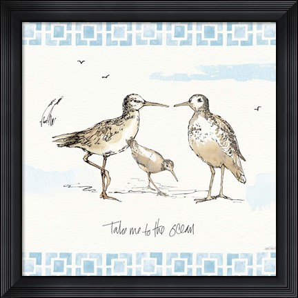 Framed Sandpiper Sea III Print