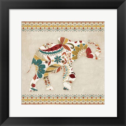 Framed Boho Elephant I Print