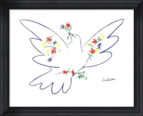 Framed Colombe Avec Fleurs Print