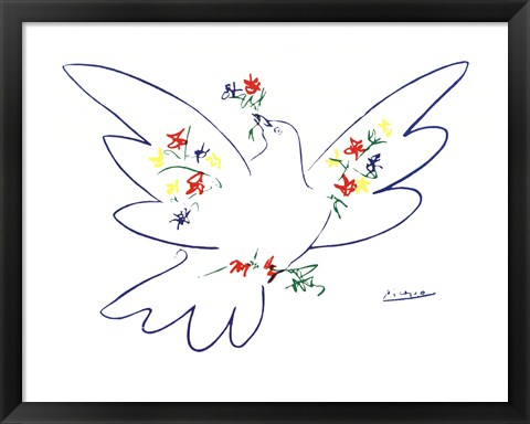 Framed Colombe Avec Fleurs Print