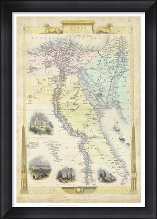 Framed Vintage Map of Egypt Print