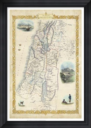 Framed Vintage Map of Palestine Print