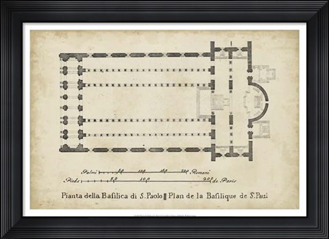 Framed Plan for the Basilica at St. Paul&#39;s Print
