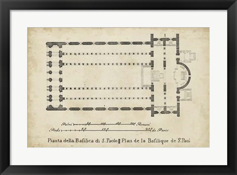 Framed Plan for the Basilica at St. Paul&#39;s Print