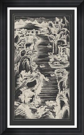 Framed Chinese Bird&#39;s-eye View in Grey I Print