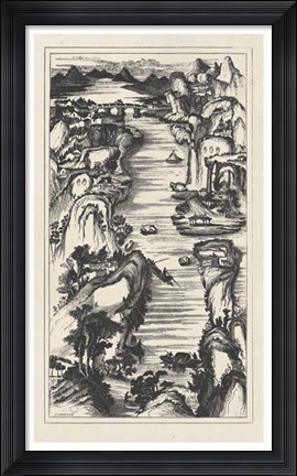 Framed Chinese Bird&#39;s-eye View in Grey II Print