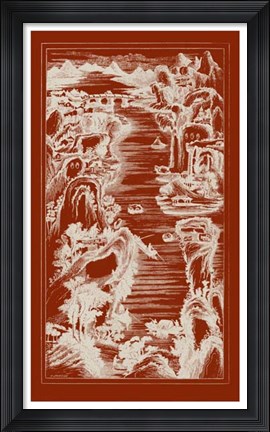Framed Chinese Bird&#39;s-eye View in Red I Print