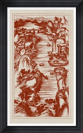 Framed Chinese Bird&#39;s-eye View in Red II Print