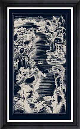 Framed Chinese Bird&#39;s-eye View in Navy I Print