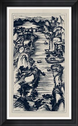 Framed Chinese Bird&#39;s-eye View in Navy II Print