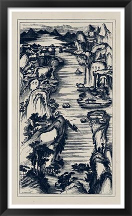 Framed Chinese Bird&#39;s-eye View in Navy II Print