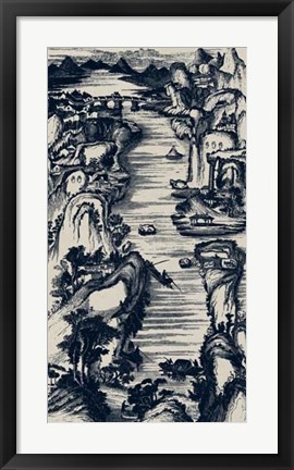 Framed Chinese Bird&#39;s-eye View in Navy II Print