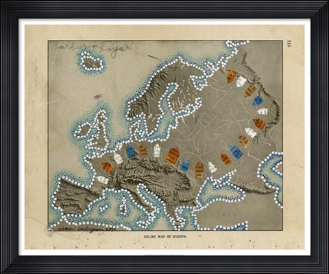 Framed Relief Map of Europe Print