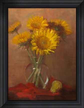 Framed Sunflowers and Red Cloth Print