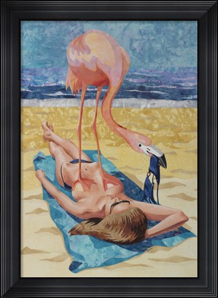 Framed Flamingo On Sun Bather Print
