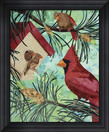 Framed Cardinals And Birdhouse Print