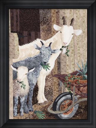 Framed Three Goats and a Wheelbarrow Print