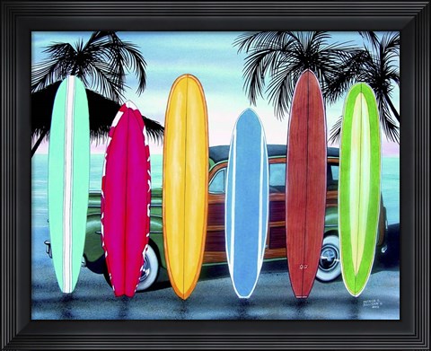Framed Woody &amp; Surfboards Print