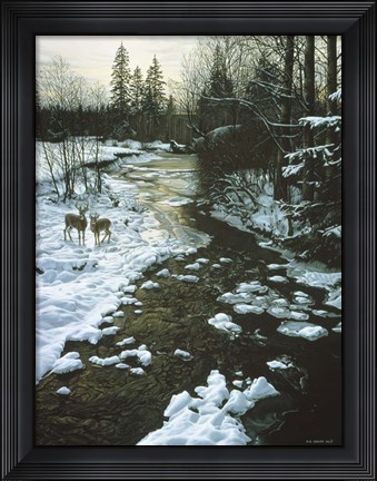 Framed Winter Creek &amp; Whitetails Print