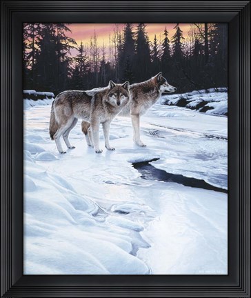 Framed Wolves At Sunset Print