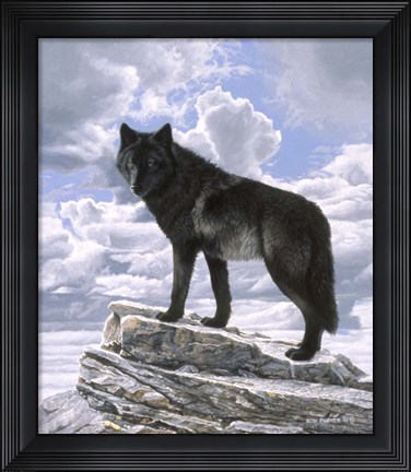 Framed Black Wolf On Skyline Print