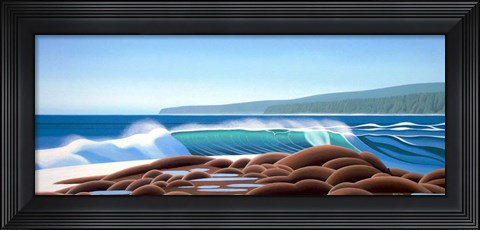 Framed Surf On The Rocks Print