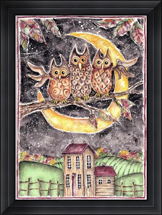 Framed Three Owl Halloween Print