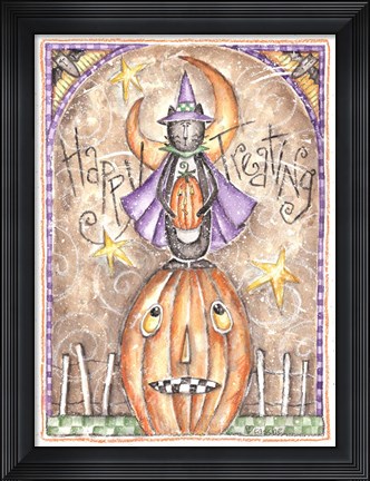 Framed Cat on Pumpkin Print