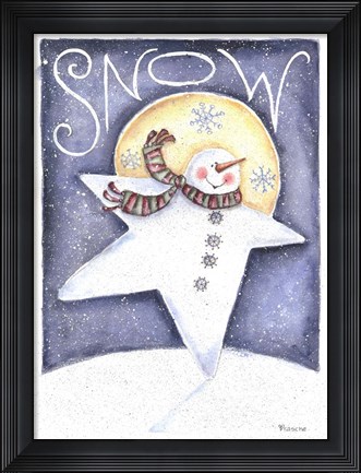 Framed Snow Man Primative Print