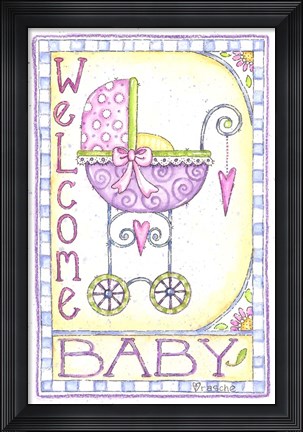 Framed Welcome Baby Carriage Print