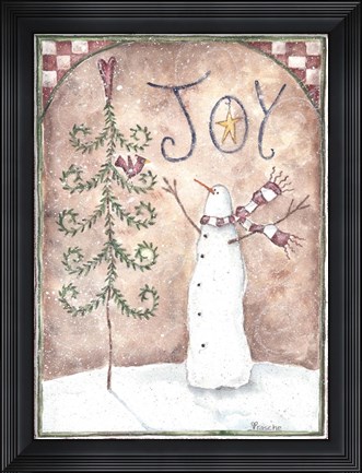 Framed Joy Primitive Snowman Print
