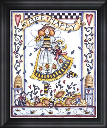 Framed Bee Happy Print