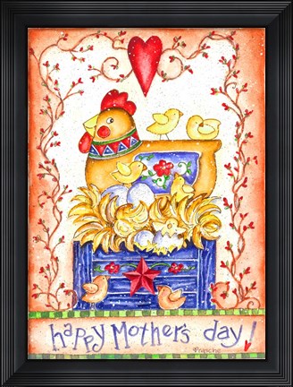 Framed Happy Mothers Day Hen with Chicks Print