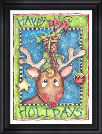 Framed Happy Holidays Reindeer Print