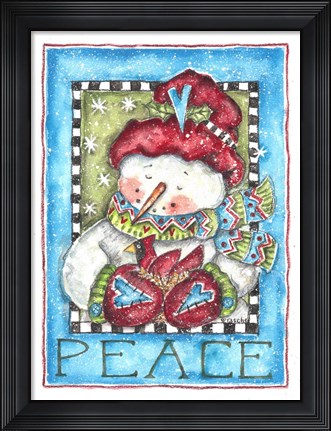 Framed Peace Snowman and Cardinal Print