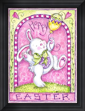 Framed Easter Bunny with Balloon Print