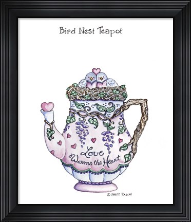 Framed Bird Nest Teapot Print