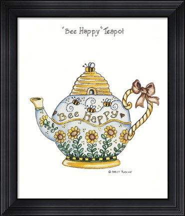 Framed Bee Happy Teapot Print