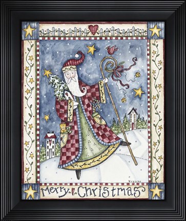 Framed Folk Santa - Merry Christmas Print