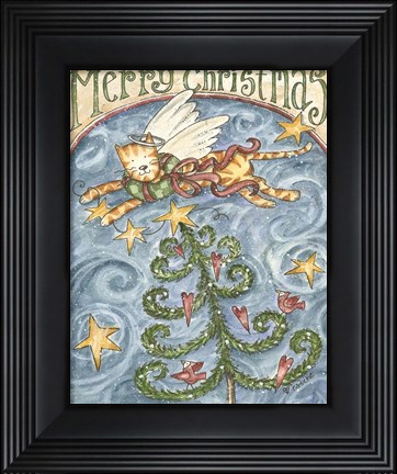 Framed Merry Christmas (Cat &amp; Cardinal) Print
