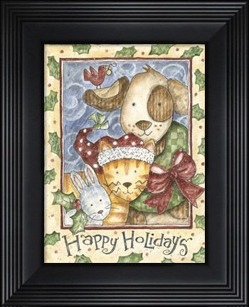 Framed Happy Holidays - Dog, Cat Print