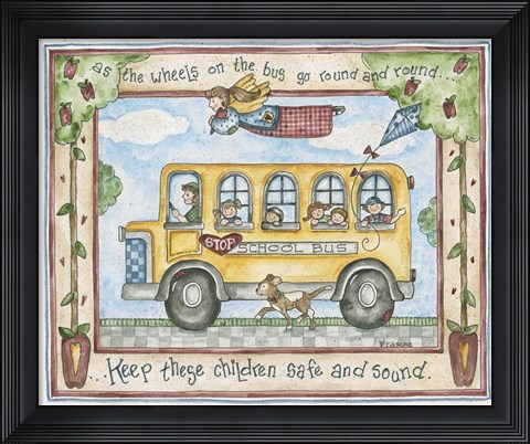 Framed School Bus - Stop Print