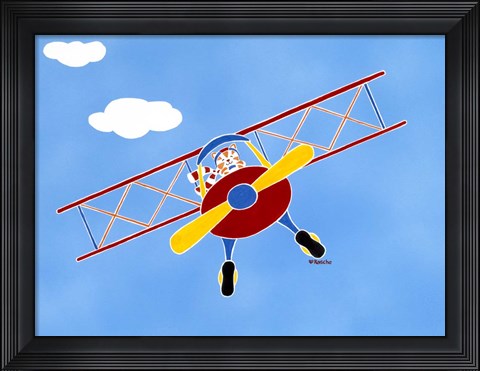 Framed Cat In A Bi-Plane Print