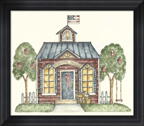 Framed Schoolhouse With Flag Print