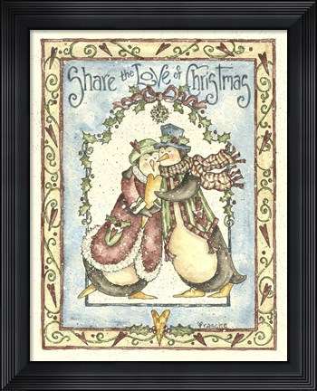 Framed Share The Love Of Christmas Penguins Print