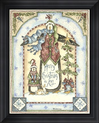 Framed Merry Christmas To All Penguins Print