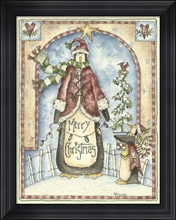 Framed Little Penguin Holding Tree Print